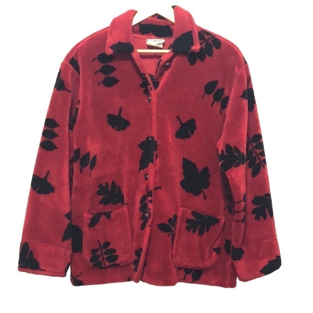 VINTAGE Robert Kitchen red black fleece button front jacket size Medium